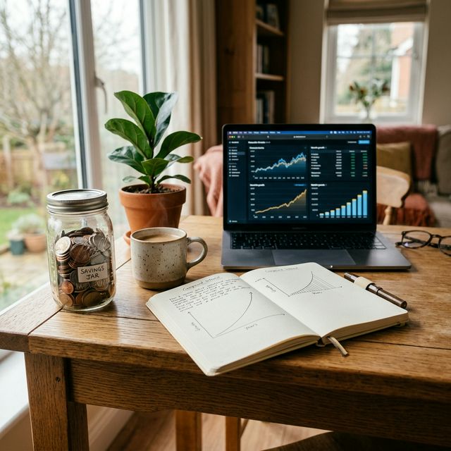Compound interest calculator showing savings growth over time with monthly contributions